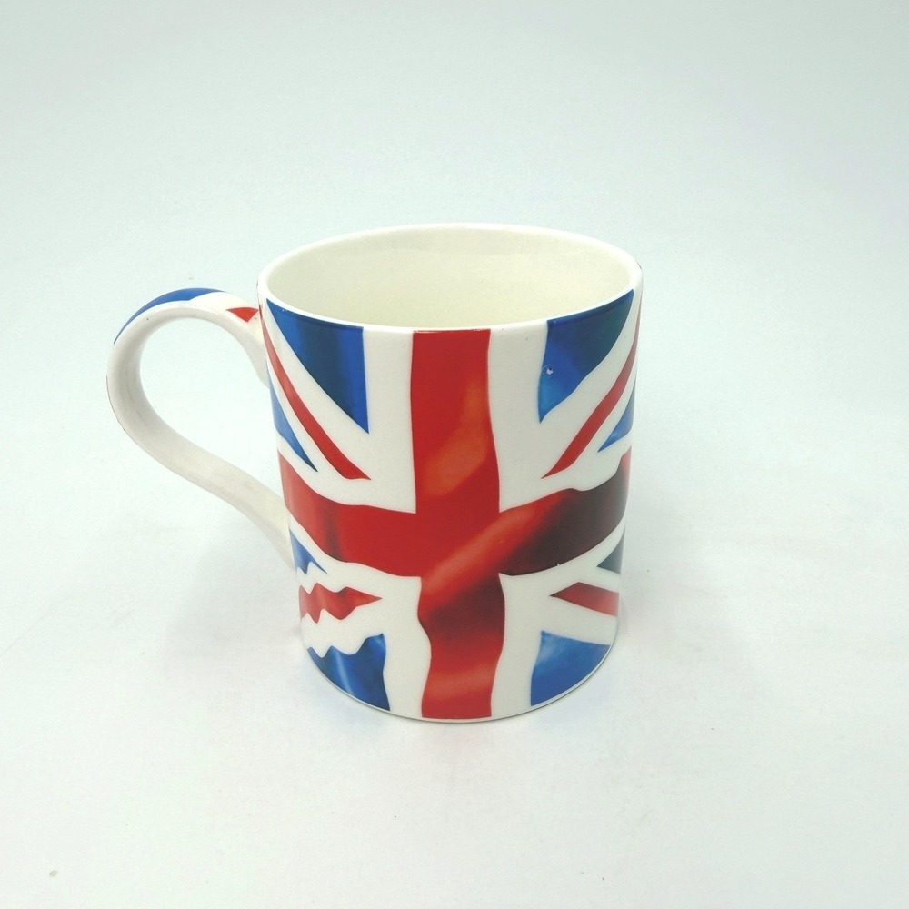 Kent Pottery Union Jack British Flag Ceramic Coffee Mug Red White Blue 4 Inch